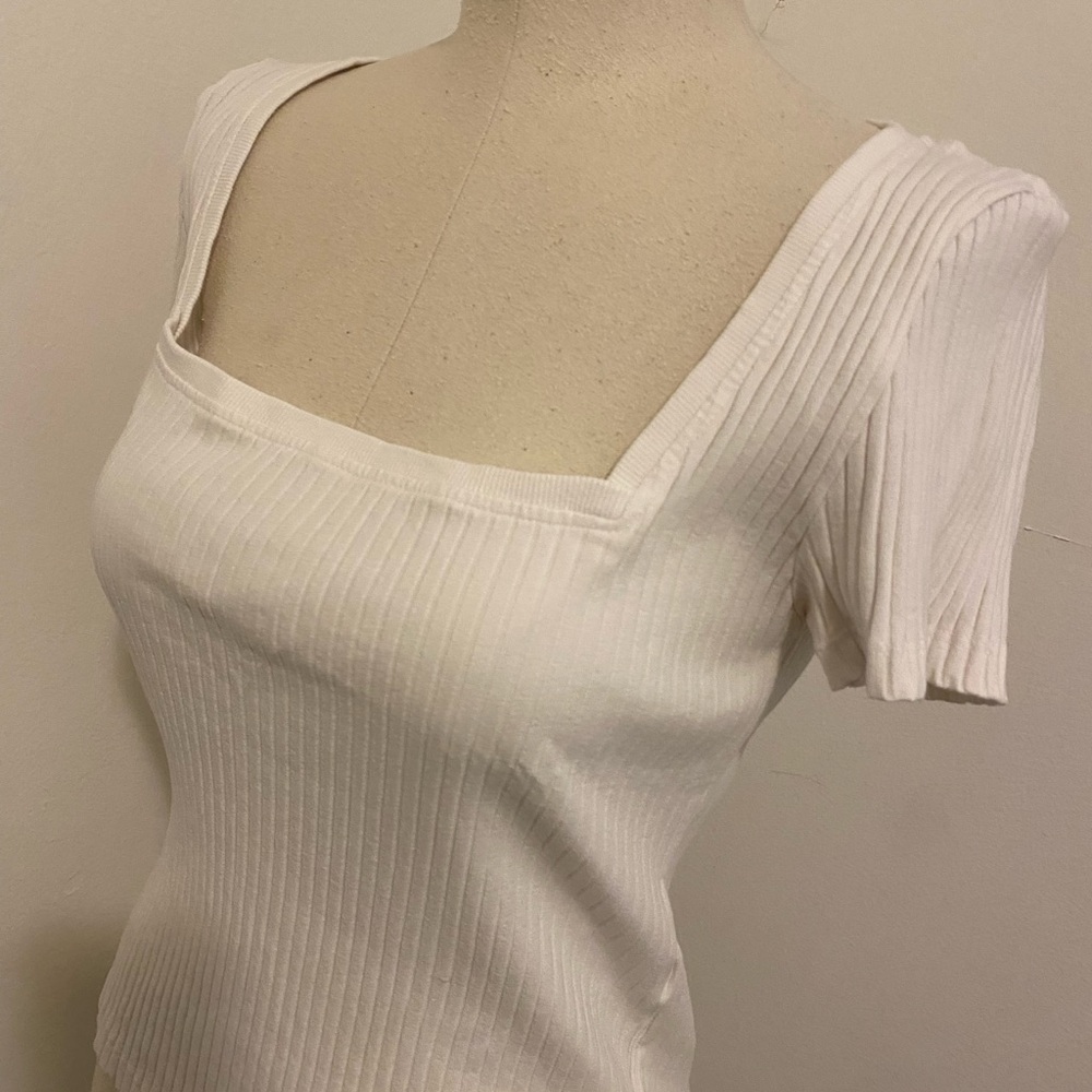 Zara Cream Ribbed Square Neck Blouse